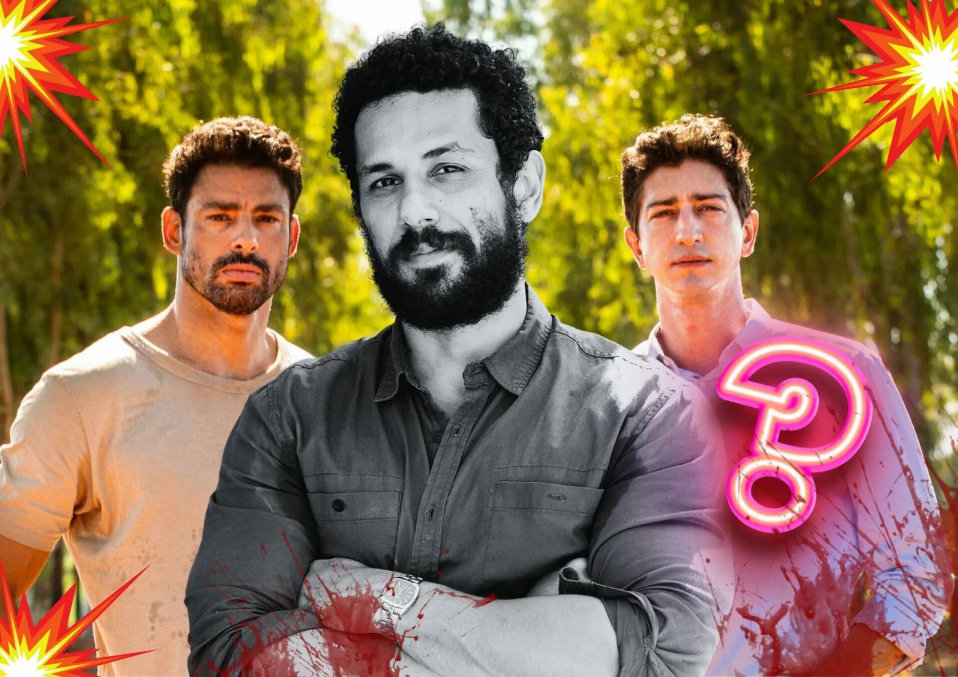 Ramiro (Amaury Lorenzo), Caio (Cauã Reymond) e Daniel (Johnny Massaro) em Terra e Paixão