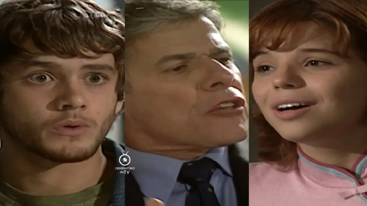 Rodrigo (Leonardo Miggiorin), César (José Mayer) e Marcinha (Pitty Webo) de Mulheres Apaixonadas