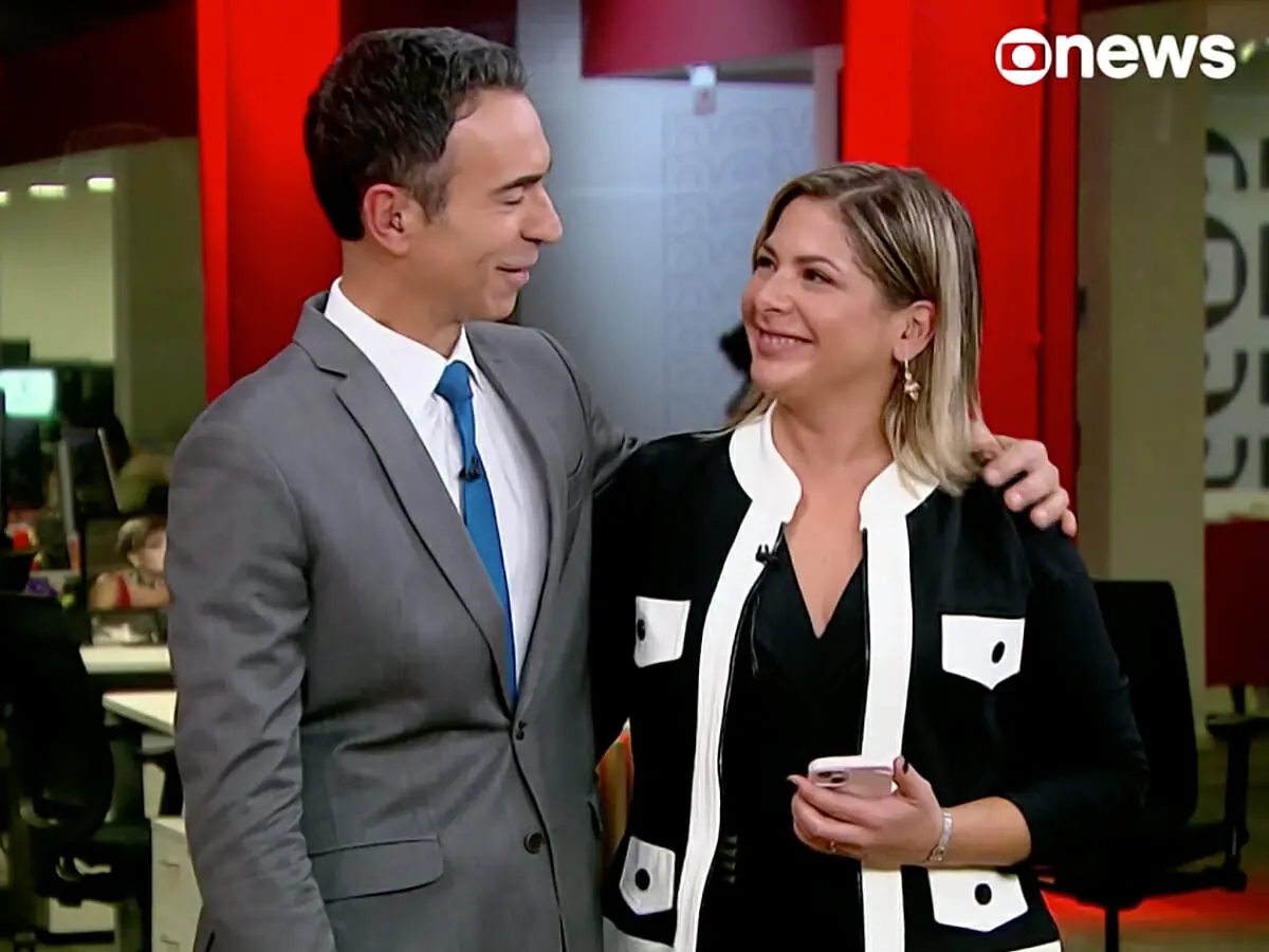 Cesar Tralli e Daniela Lima no telejornal Edição das 18h