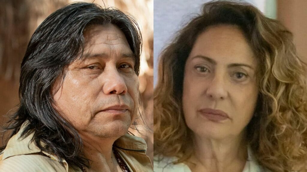 Jurecê (Daniel Munduruku) e Agatha (Eliane Giardini) em Terra e Paixão