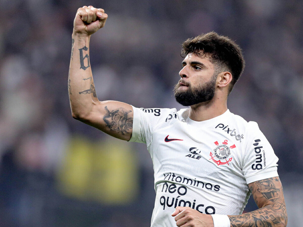 Yuri Alberto, atacante do Corinthians, comemora gol pela Copa Sul-Americana
