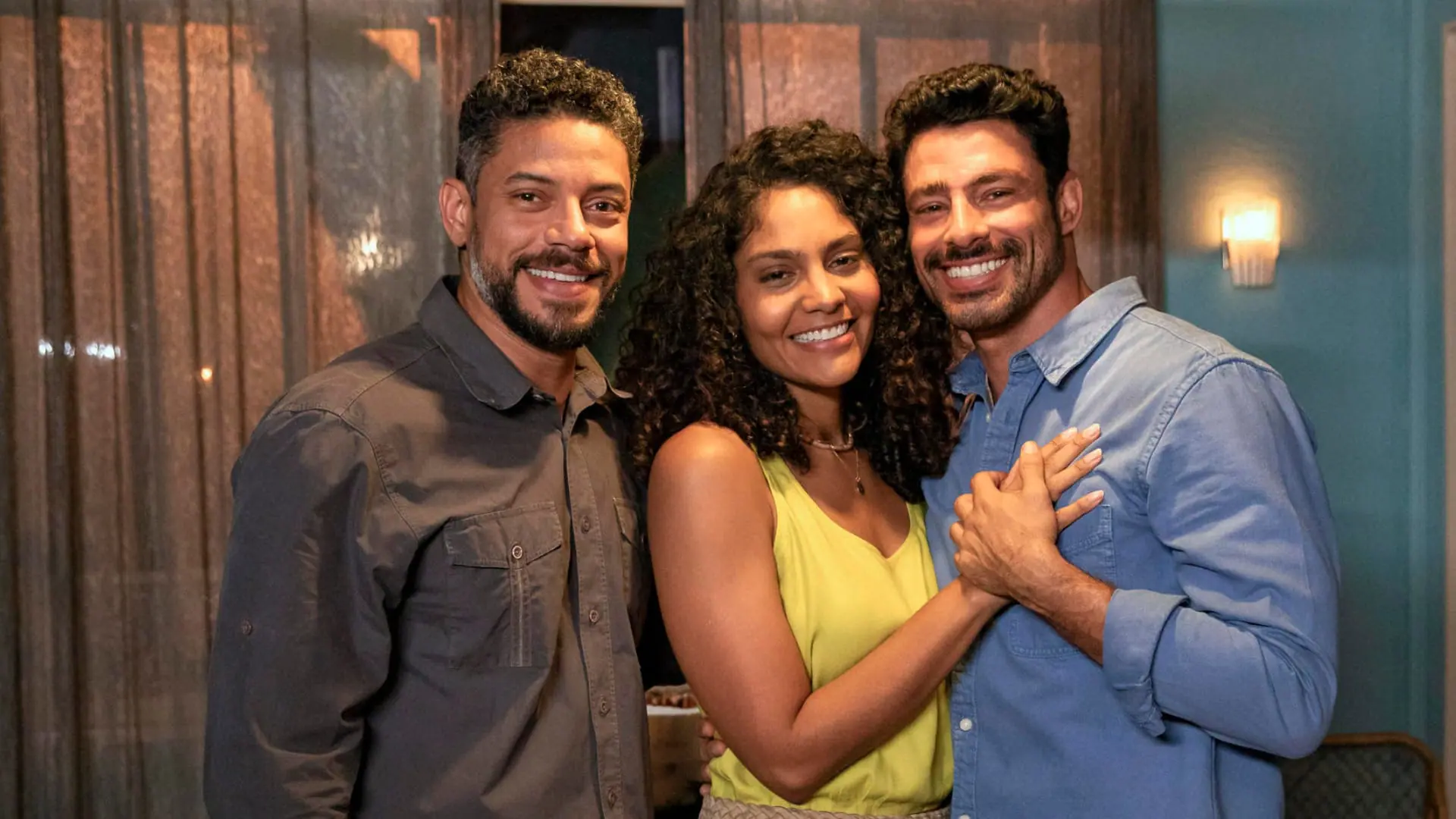 Aline (Barbara Reis), Caio (Cauã Reymond) e Jonatas (Paulo Lessa) em Terra e Paixão