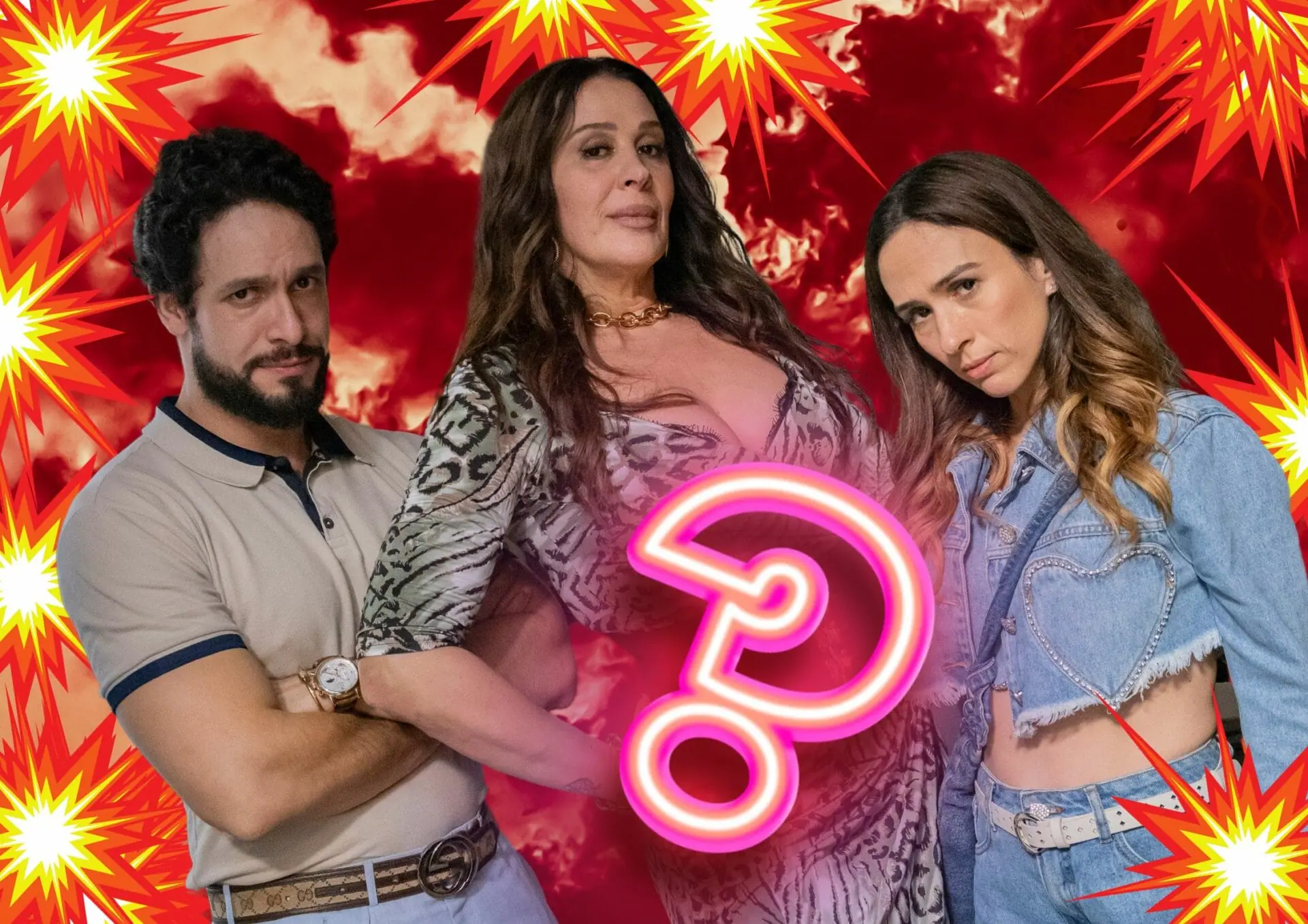 Luigi (Rainer Cadete), Emengarda/ Emmy (Claudia Raia) e Anely (Tata Werneck) em Terra e Paixão