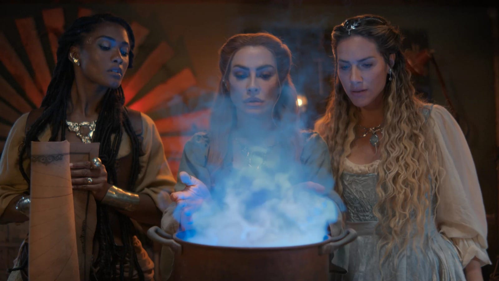 Érika Januza, Cleo e Giovanna Ewbank em cena de A Magia de Aruna
