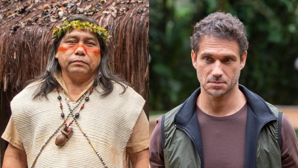 Jurecê (Daniel Munduruku) e Vinícius (Paulo Rocha) em Terra e Paixão