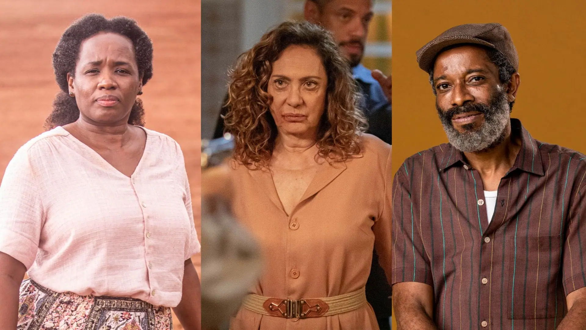 _Jussara (Tatiana Tibúrcio), Agatha (Eliane Giardini) e Gentil (Flávio Bauraqui) em Terra e Paixão