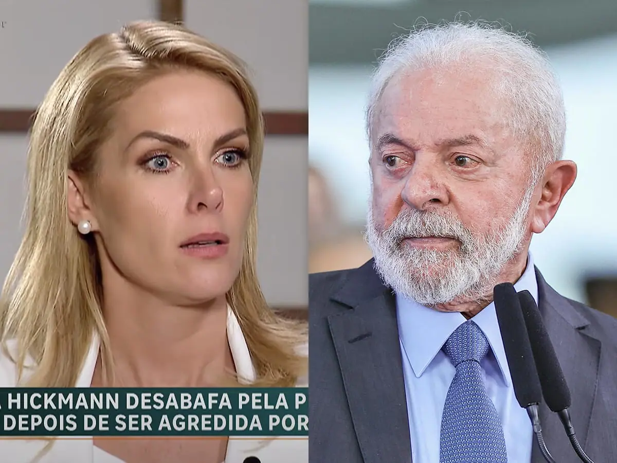 À esquerda, Ana Hickmann no Domingo Espetacular; à direita, o presidente Lula