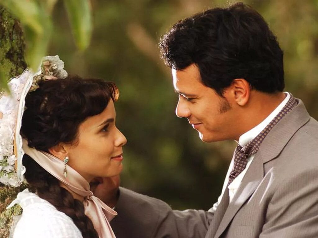 Sinhá-Moça (Débora Falabella) e Rodolfo (Danton Mello) na segunda versão de Sinhá-Moça, de 2006