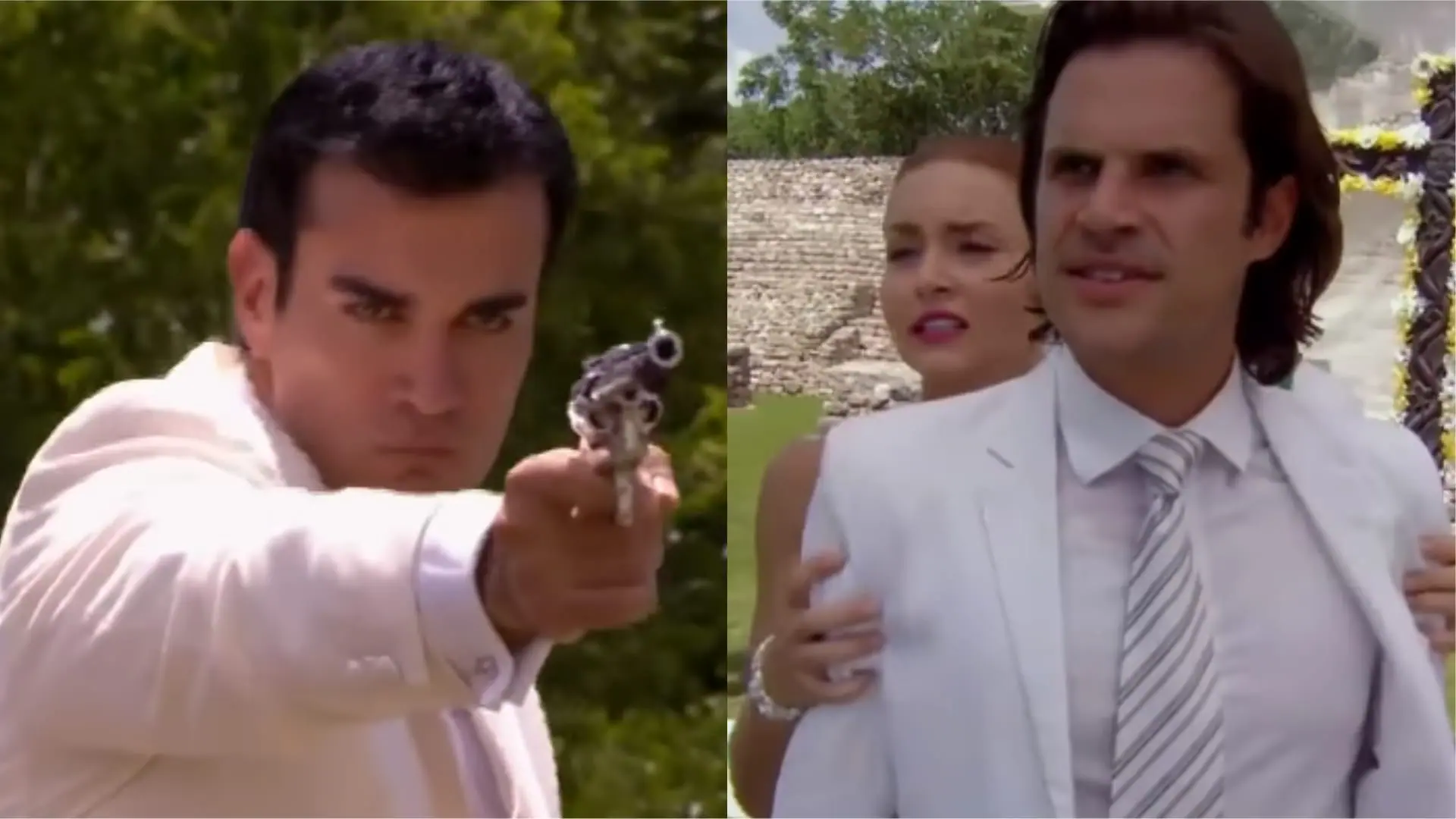 Damião (David Zepeda) impede o casamento de Elisa (Angelique Boyer) e Gael (Mark Tacher) em Abismo de Paixão