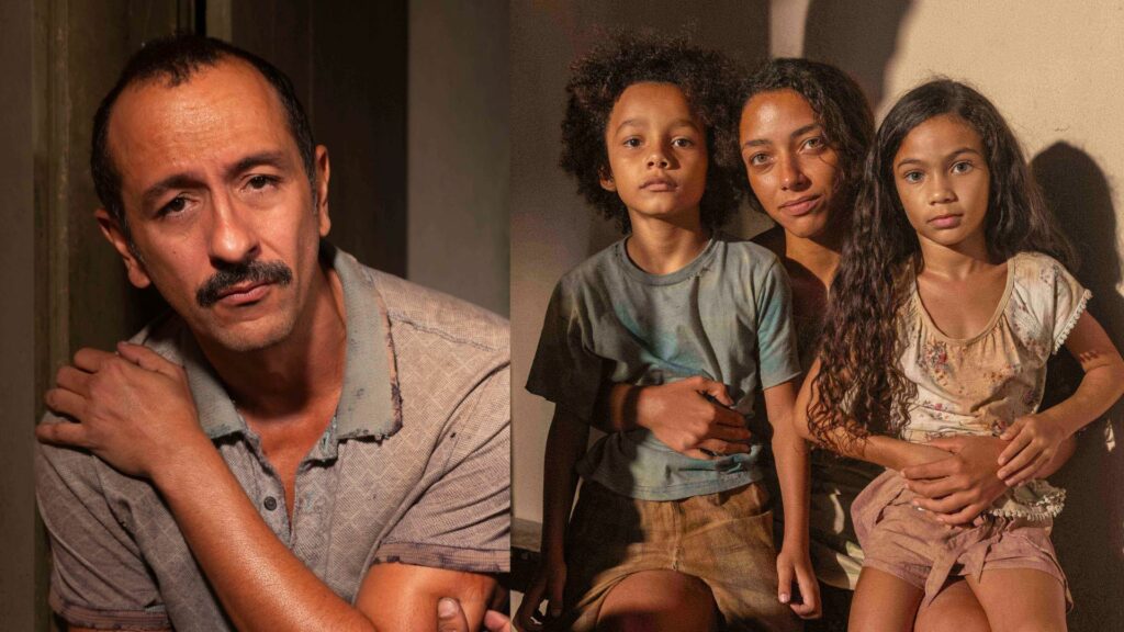 Tião Galinha (Irandhir Santos), Joana (Alice Carvalho) e filhos em Renascer (1)
