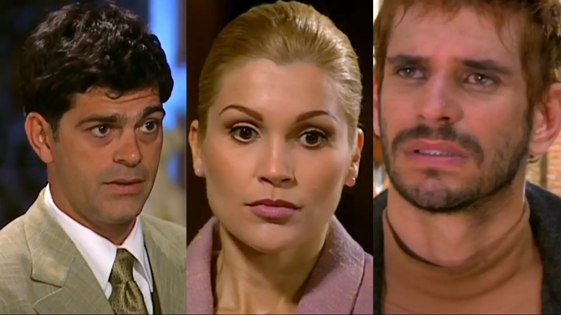 Rafael (Eduardo Moscovis), Cristina (Flávia Alessandra) e Guto (Alexandre Barillari) de Alma Gêmea